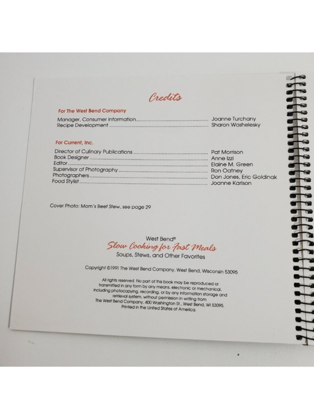 West Bend Slow Cooking For Fast Meals Spiral Bound Cookbook Recipe Book - Picture 6 of 13